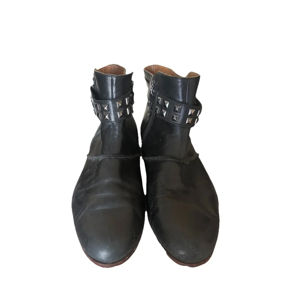 Earthies Womens 7 B Black Leather Ankle Boot Strap Studded Moto Goth 90s‎ Whimsy